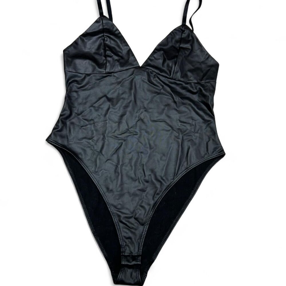 Black Faux Leather Bodysuit